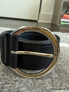 Prada Black Leather Belt with Silver O-Ring Buckle